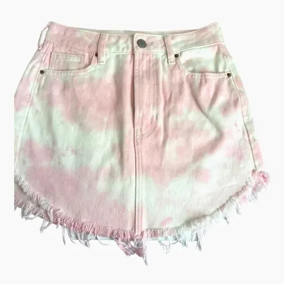 PacSun Tie-Dye High Rise Denim Jeans Mini Skirt | Pink | sz 24 NEW - Picture 10 of 11